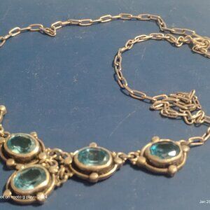 vintage5 stone blue topaz lavalier 925 necklace 18 in